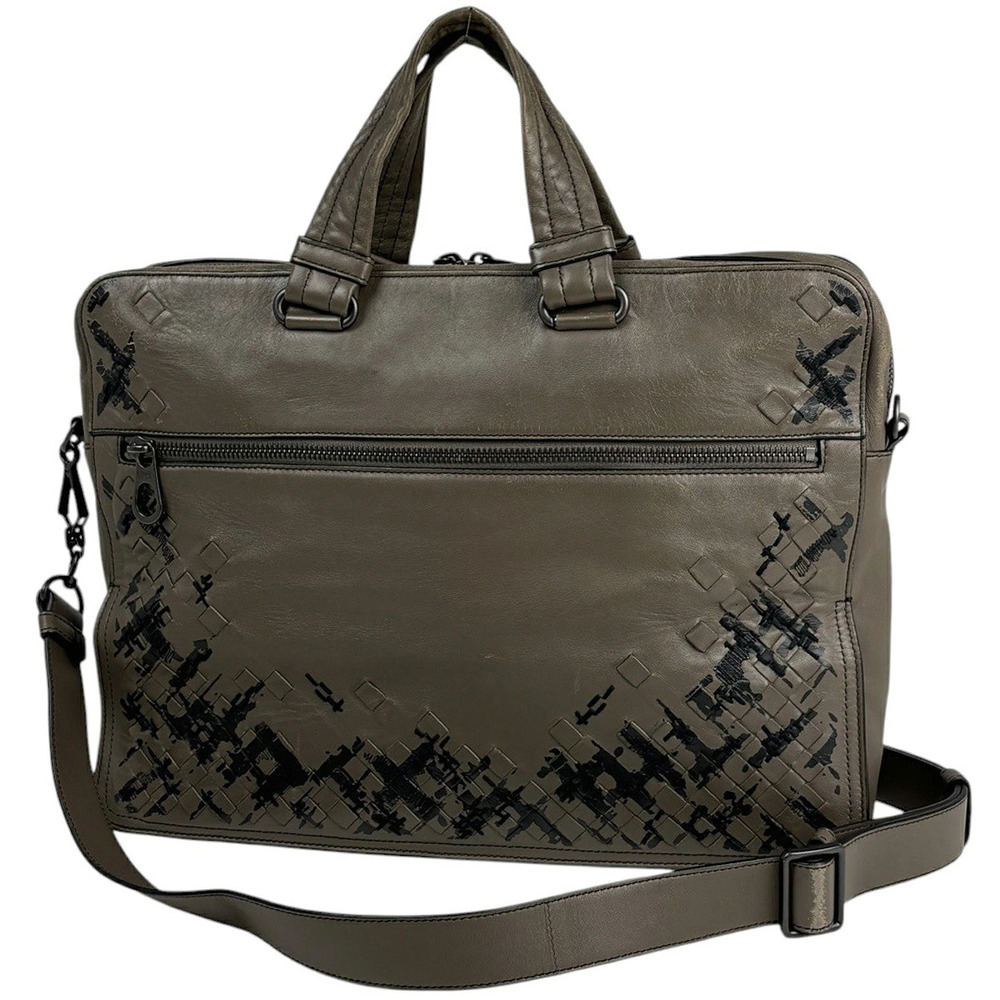 Bottega Veneta Intrecciato Business Bag Leather Greige Gray